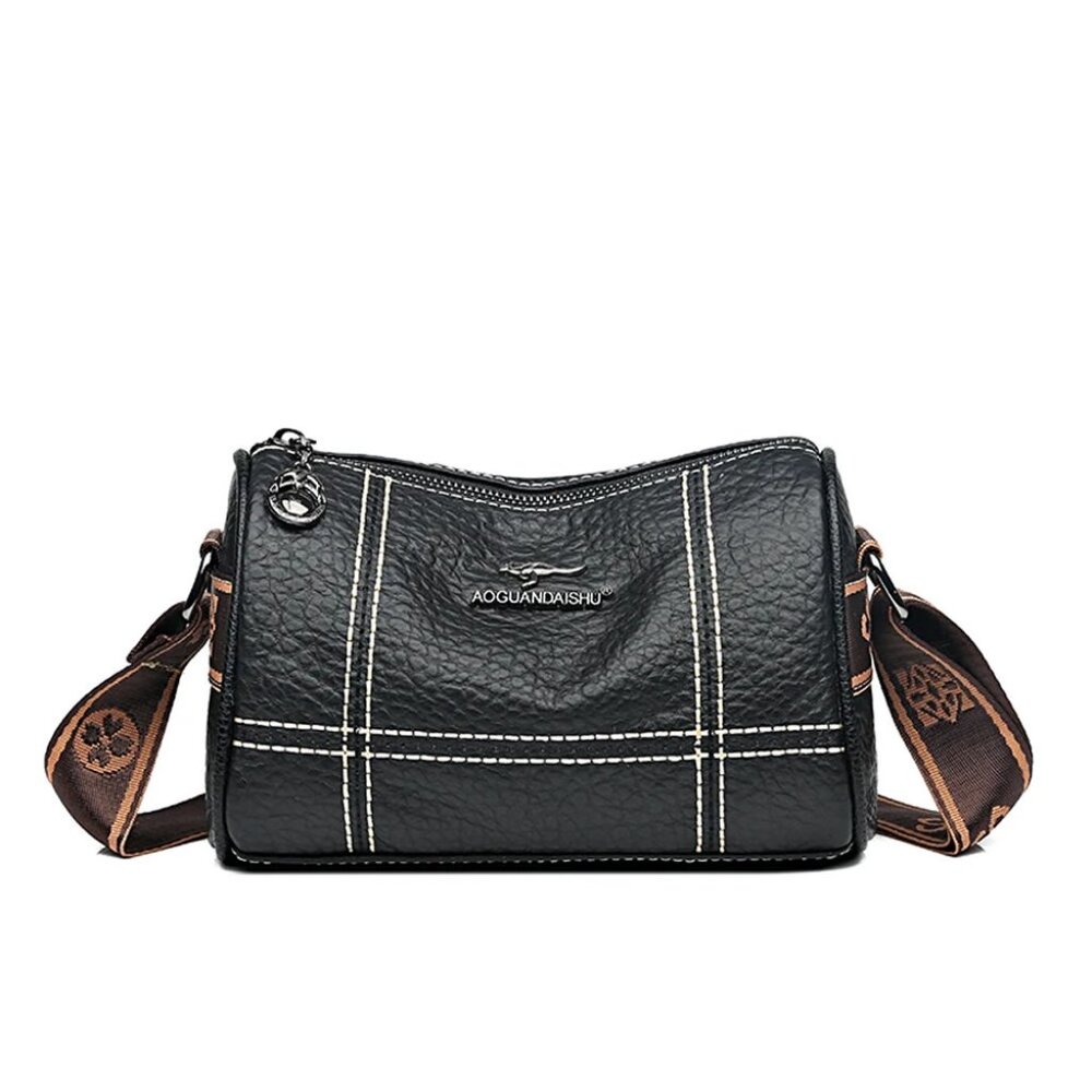 Black Pebbled Vegan Leather Crossbody Bag